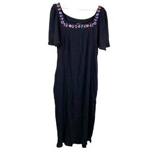 The Vermont Country Store House Dress Black XL Embroidered Gauze Muumuu Boho